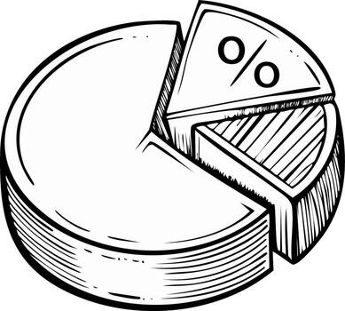 Hand drawn pie chart illustration showing percentage data and business statistics vector