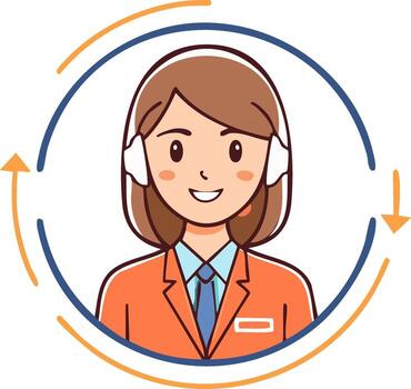 Smiling customer service representative with headset inside a circle of arrows concept vector