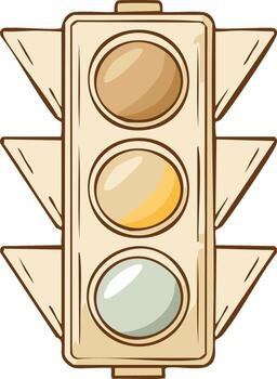 Traffic signal with illuminated yellow light ready for direction change vector