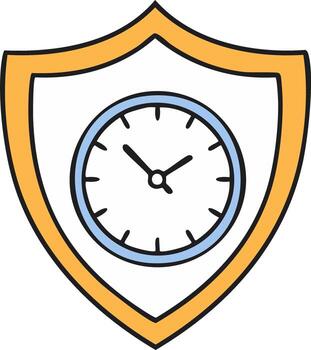 Clock Inside Security Shield Shows Protection Of Time Deadline Schedule Management vector
