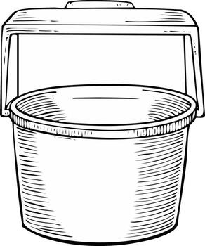 Hand Drawn Illustration of an Open Bucket with a Lid and Handle vector