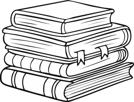 Stack of books, illustration, outlined, with bookmarks. Education and knowledge concept vector