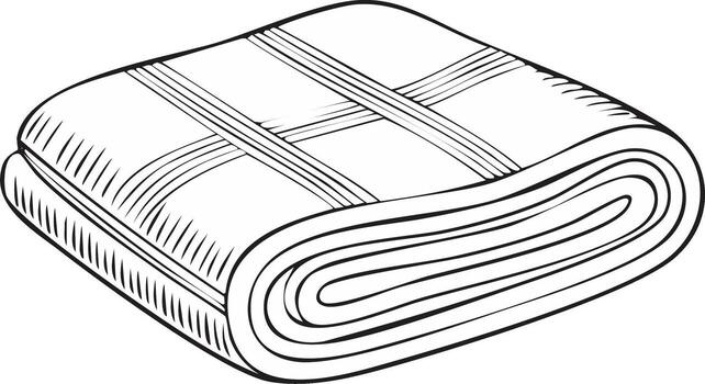 Line Art Illustration of a Folded Blanket with Checkered Pattern, Rolled Edge vector