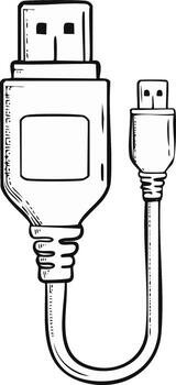 USB cable - outline design element with two ends, one standard A type, the other a micro B, connecting wires vector