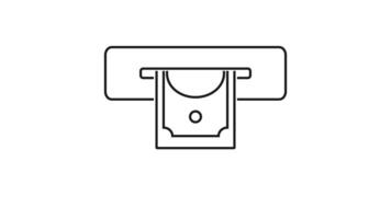 animerad Bankomat ikon med kontanter vräkning på vit bakgrund. minimal svart översikt stil, finansiell transaktion, pengar uttag, bank service slinga för appar och projekt. kontanter uttag. video