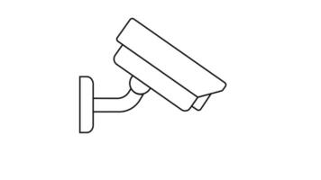 em loop animação do uma segurança Câmera digitalização área dentro minimalista esboço ícone estilo. 4k desatado cenas mostrando vigilância dispositivo, segurança movimento, e monitoramento símbolo para interface visuais video