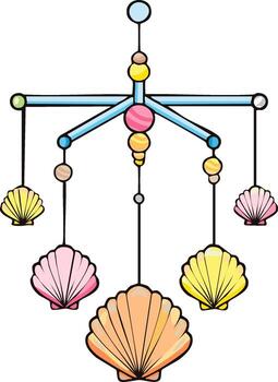 A colorful chandelier with shells hanging from it vector