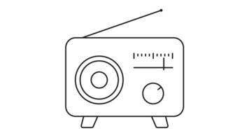 retro radio animering med antenn och inställning skala i minimal linje stil. radio signal, årgång utsända, gammal audio enhet, retro media, analog mottagare, ljud kontrollera, radio gränssnitt. video