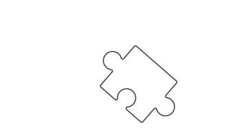 Puzzle Animation zeigen Single Puzzle Stück im minimal linear Stil. rotierend Bewegung zum Konzepte verbunden zu Ausbildung, Problem lösen, logisch Denken und Kind Entwicklung. video