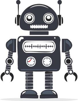 simpático oscuro gris robot personaje con retro mecánico diseño y grande expresivo ojos vector