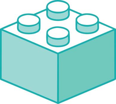 turquesa juguete edificio bloquear con cuatro tachuelas mostrado en un isométrica perspectiva ilustración vector