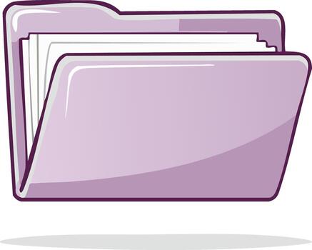 Purple open file folder with documents illustration for data organization and business storage vector