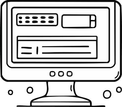 sencillo dibujado a mano computadora monitor con datos muestra y controlar botones vector