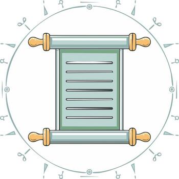 Illustration of an ancient scroll with a circular decorative border vector