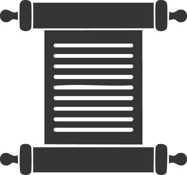 Minimalist Black Icon of Unfurled Ancient Parchment Scroll with Generic Text Lines vector