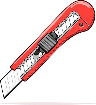 Red Utility Knife With Razor Blade and Retractable Design, Sharp Cutter Hand Tool vector