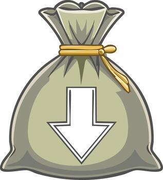 ensacado flecha abajo símbolo dibujos animados estilo disminución concepto, ilustración vector