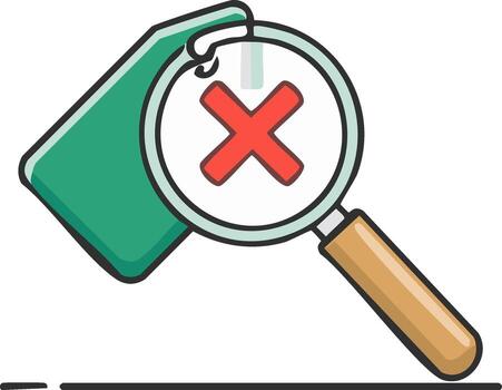 Magnifying glass with red cross mark indicating error or failure vector
