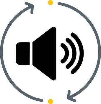 icono de un altavoz con un circular flecha simbolizando repetir audio lazo o sonido sincronización vector