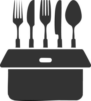 comida deberes envase icono con tenedor, cuchillo, y cuchara silueta para sacar, entrega, o lleno almuerzo conceptos vector