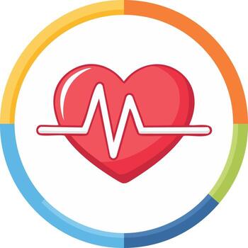 Health and fitness app icon with heart rate monitor ECG symbol inside a circular progress chart vector