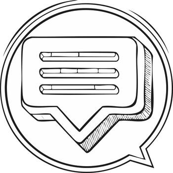 Doodle style communication message chat bubble icon with text lines inside circle vector
