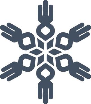 Stylized graphic design of a six pointed snowflake with rounded shapes on white background vector