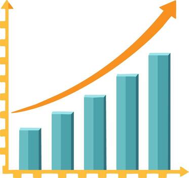 Rising Bar Chart with Upward Arrow Showing Growth and Increase in Value, Illustration vector