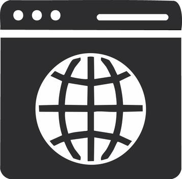 Web browser window with globe icon indicating worldwide web access and online technology vector