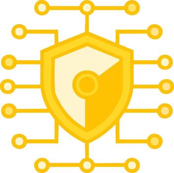 Digital Shield Security Concept Golden Shield with Network Nodes Connected in Secure Cybersecurity Design vector