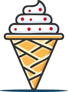 Refreshing soft serve ice cream cone with red sprinkles on waffle for summer treats dessert menu icon vector