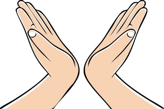 Hands in an X shape, palms facing inwards, minimalist illustration vector