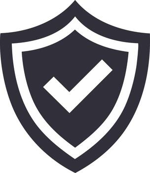 Shield icon with check mark symbol. Protection, secure, verified, validation graphic vector