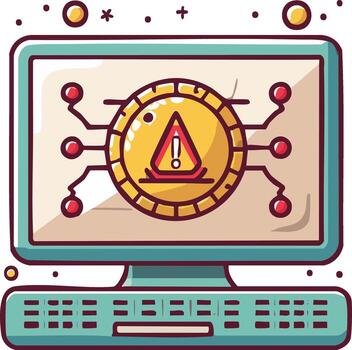 Digital Coin Warning on Computer Screen Illustrating Cybersecurity or Financial Alert vector