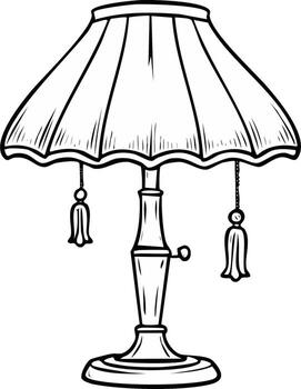 Classic lamp with shade and tassels in a simple monochrome drawing style vector