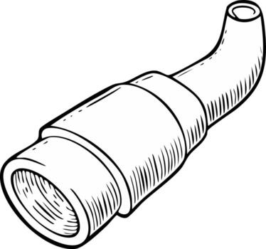 Monochrome drawing of a curved pipe fitting with banding and opening in a simple illustration vector