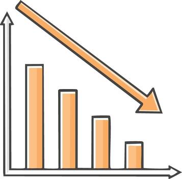 Falling Bar Graph with Downward Arrow Indicating Decline or Recession vector