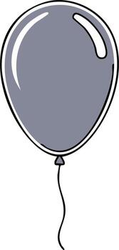 Simple illustration of a single grey party balloon with a string in a hand drawn doodle style vector