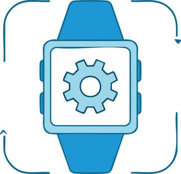 reloj inteligente con engranaje rueda icono y rotación flechas simboliza continuo mejora y inteligente tecnología con mejorado funciones vector
