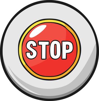 Bold Stop Sign Emblem with White Letters and Circular Red Field Symbolizes Halt Command vector