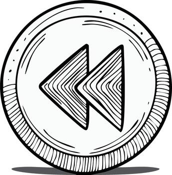 Hand drawn rewind button icon illustration. Sketchy media player symbol for reverse or going back vector