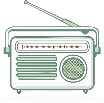 Retro portable radio with antenna and tuning dial broadcasting music and news vector