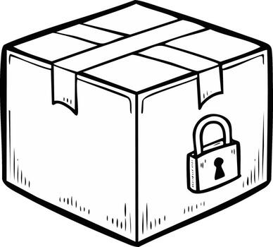 Cartoon drawing of secure delivery box with padlock symbol for package protection and data safety vector