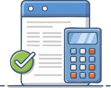 Calculator and Document with Green Check Mark Depicting Finance, Approval, and Accuracy vector