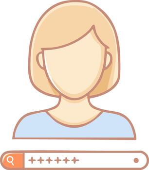 Anonymous female user avatar with secure password entry field for website or application login vector