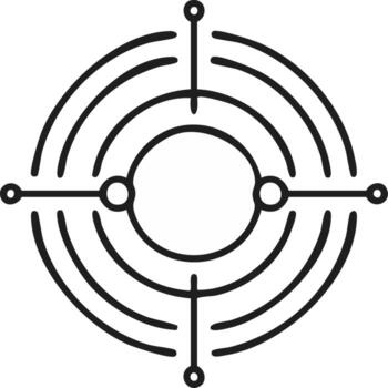 Abstract graphic of a target or radar symbol with concentric circles and lines vector