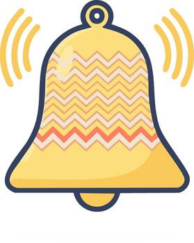 Cartoon Golden Notification Bell Ringing with Zigzag Pattern and Sound Waves, Alert Icon, Warning Signal vector