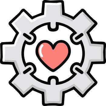 Heart in Gear Icon Representing Love Emotion and Connection within a System Process vector