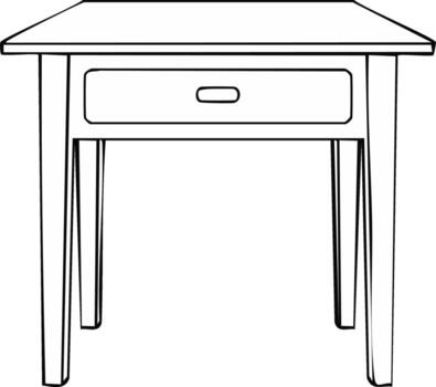 Hand drawn sketch of a side table with drawer, illustration vector