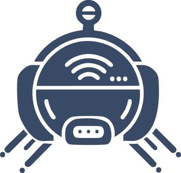 autónomo redondo robot con antena sensores y piernas navegando superficies adentro vector